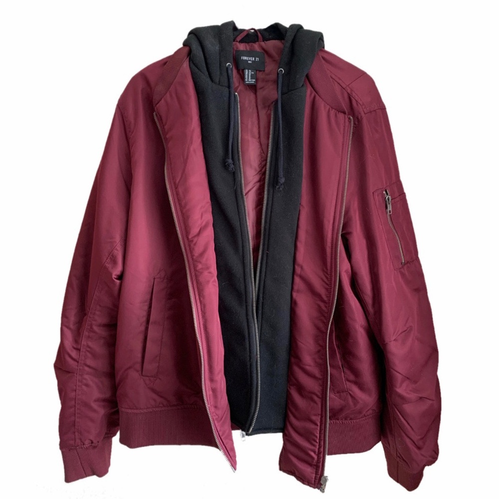 Hooded Maroon Bomber Jacket